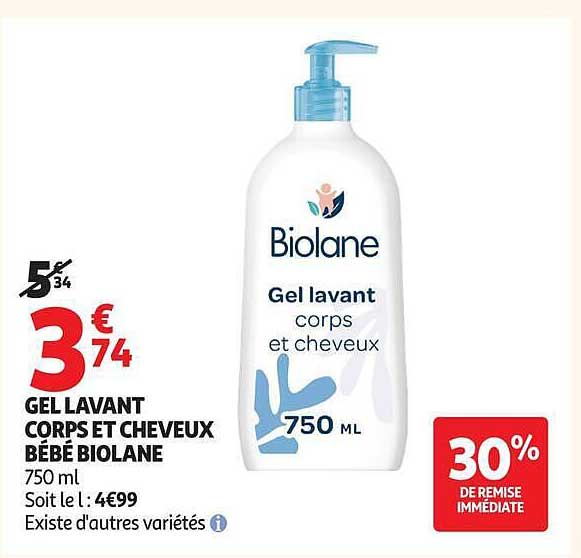 GEL LAVANT CORPS ET CHEVEUX BÉBÉ BIOLANE