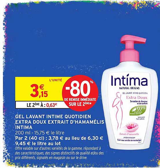 GEL LAVANT INTIME QUOTIDIEN EXTRA DOUX EXTRAIT D'HAMAMÉLIS INTIMA