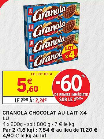 GRANOLA CHOCOLAT AU LAIT x4 LU