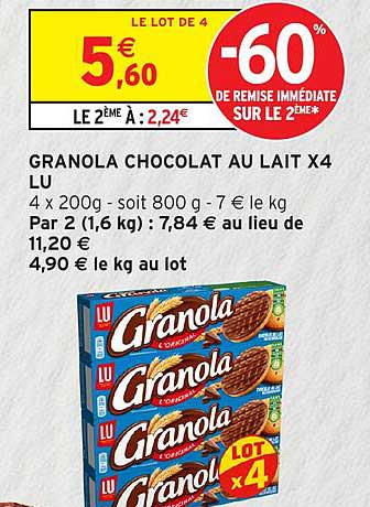 GRANOLA CHOCOLAT AU LAIT X4 LU