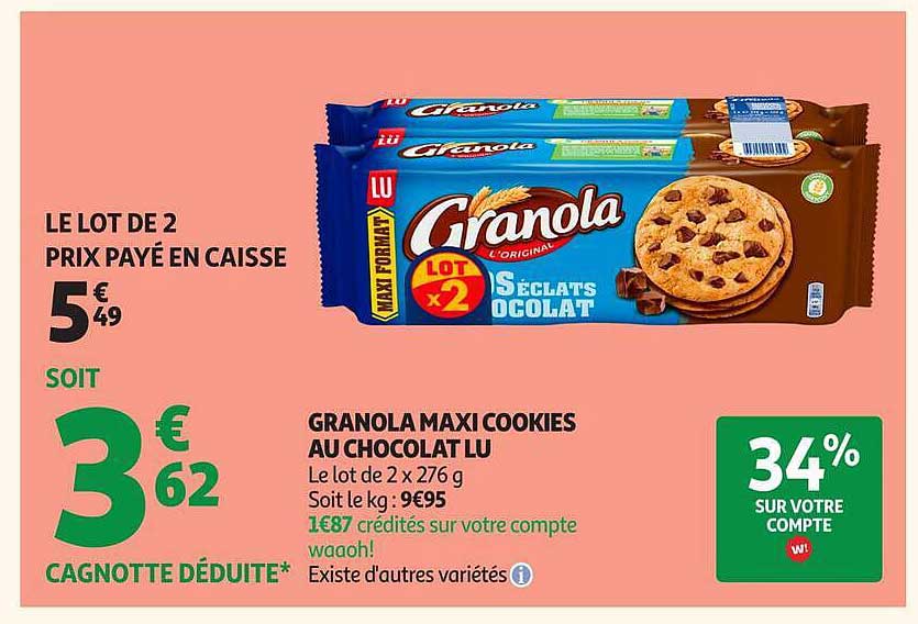 GRANOLA MAXI COOKIES AU CHOCOLAT LU