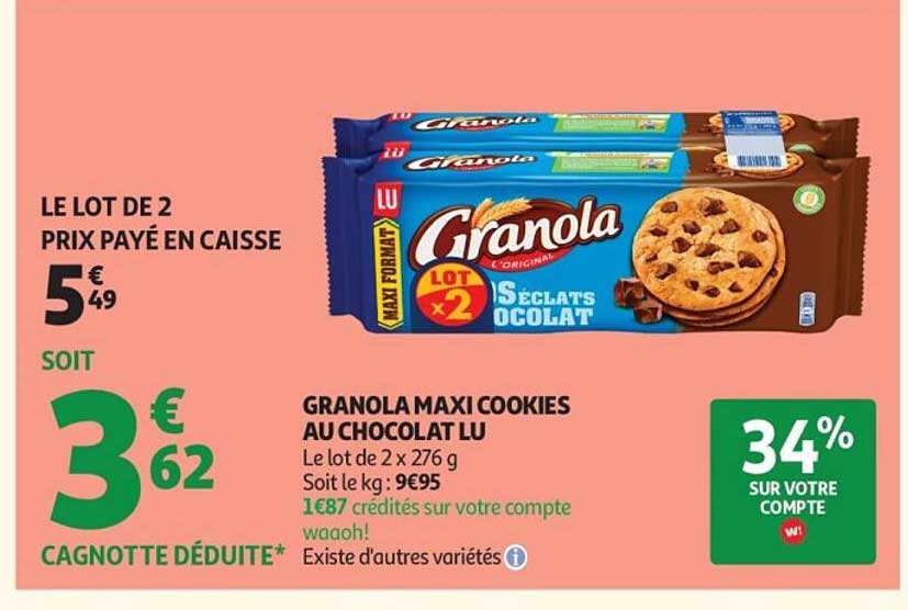 GRANOLA MAXI COOKIES AU CHOCOLAT LU