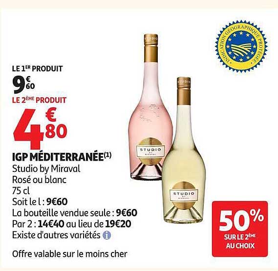 IGP MÉDITERRANÉE(1) Studio by Miraval Rosé ou blanc 75 cl