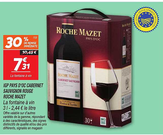 IGP PAYS D'OC CABERNET SAUVIGNON ROUGE ROCHE MAZET