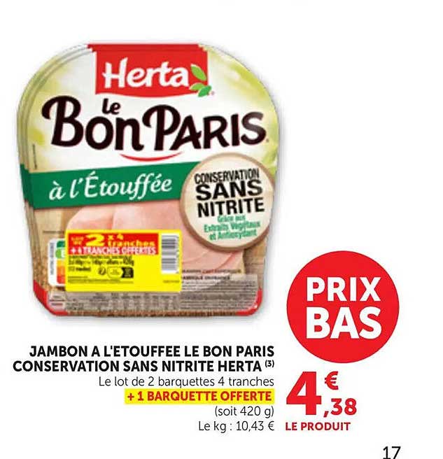 JAMBON A L'ETOUFFEE LE BON PARIS CONSERVATION SANS NITRITE HERTA