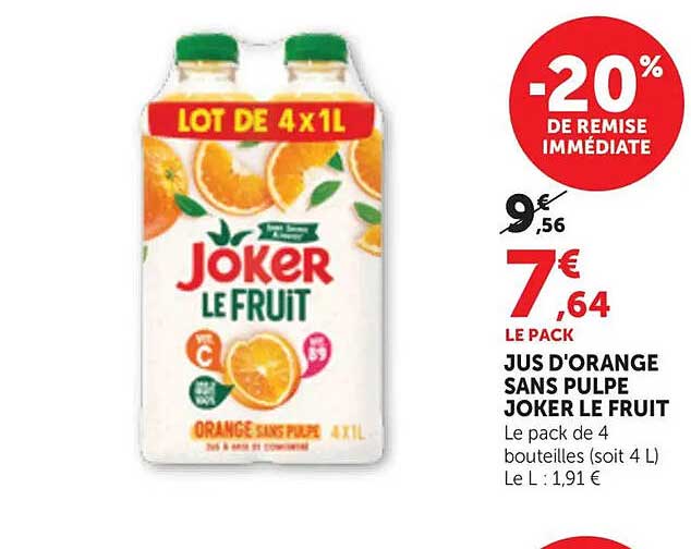 JUS D'ORANGE SANS PULPE JOKER LE FRUIT
