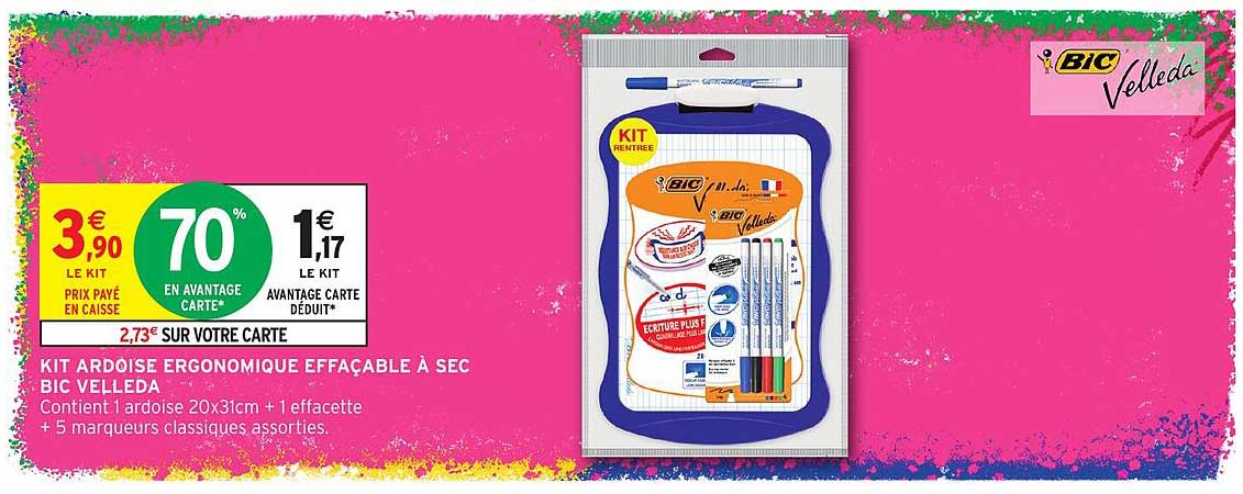 KIT ARDOISE ERGONOMIQUE EFFAÇABLE À SEC BIC VELLEDA
