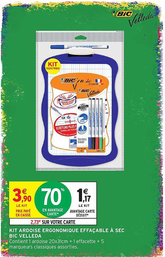 KIT ARDOISE ERGONOMIQUE EFFACABLE À SEC BIC VELLEDA