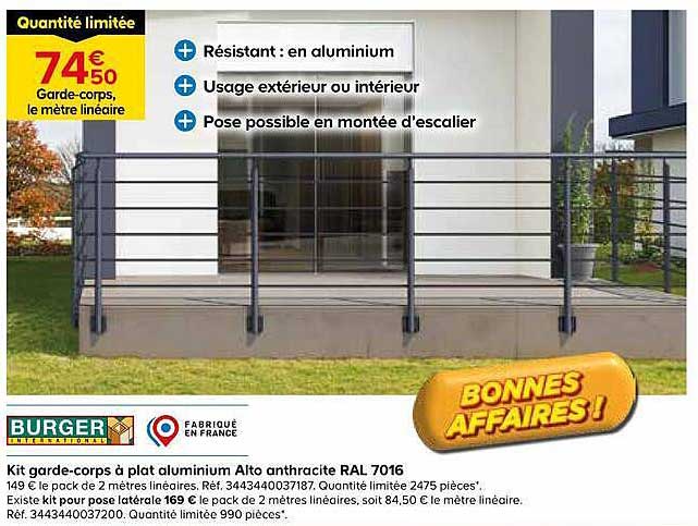 Kit garde-corps à plat aluminium Alto anthracite RAL 7016