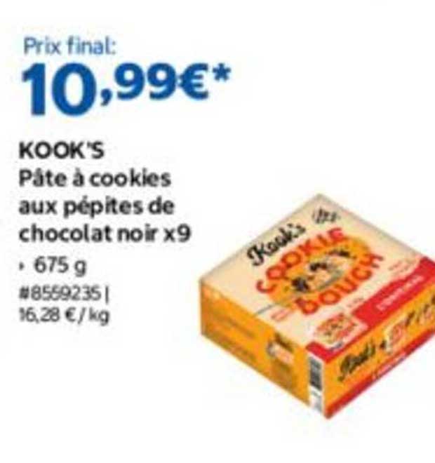 KOOK'S Pâte à cookies aux pépites de chocolat noir x9