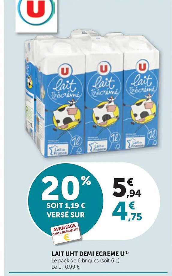 LAIT UHT DEMI ECREME U