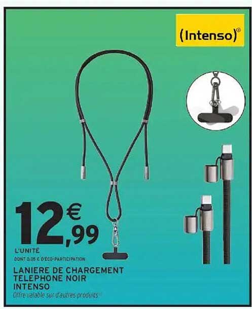 Lanière de chargement téléphone noir Intenso