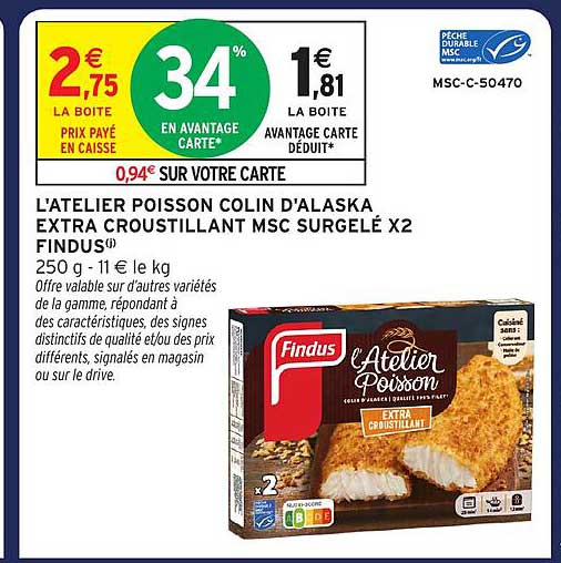 L’ATELIER POISSON COLIN D’ALASKA EXTRA CROUSTILLANT MSC SURGELÉ X2 FINDUS!