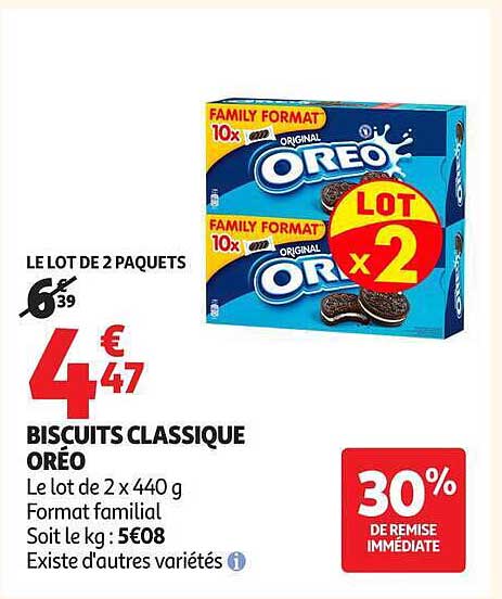 LE LOT DE 2 PAQUETS BISCUITS CLASSIQUE OREO