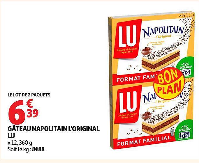 LE LOT DE 2 PAQUETS GÂTEAU NAPOLITAIN L'ORIGINAL LU