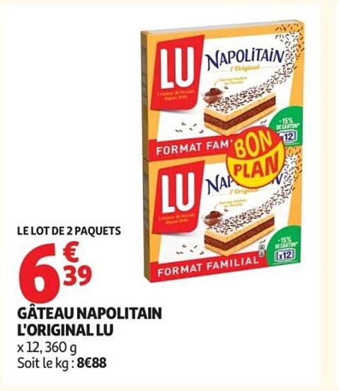 LE LOT DE 2 PAQUETS GÂTEAU NAPOLITAIN L'ORIGINAL LU
