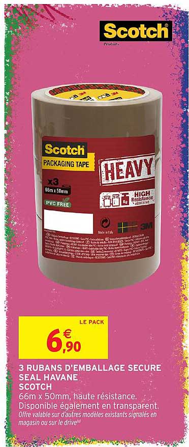 LE PACK 3 RUBANS D'EMBALLAGE SECURE SEAL HAVANE SCOTCH