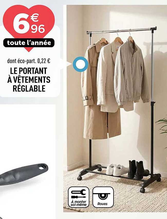 LE PORTANT À VÊTEMENTS RÉGLABLE