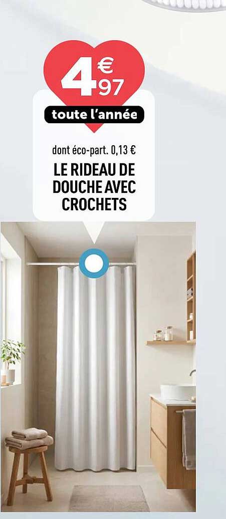 LE RIDEAU DE DOUCHE AVEC CROCHETS
