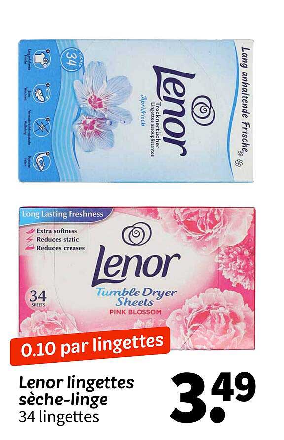 Lenor lingettes sèche-linge 34 lingettes