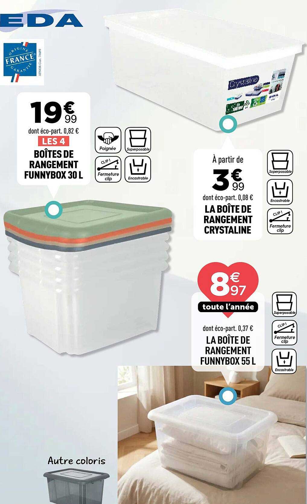 LES 4 BOÎTES DE RANGEMENT FUNNYBOX 30 L