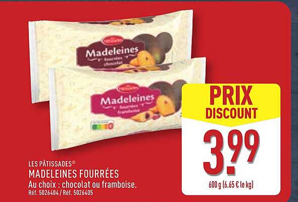 LES PÂTISSADES® MADELEINES FOURRÉES Au choix : chocolat ou framboise.
