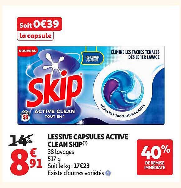 LESSIVE CAPSULES ACTIVE CLEAN SKIP