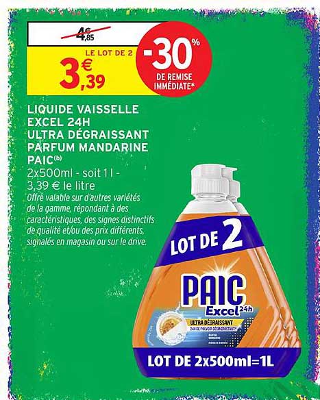 LIQUIDE VAISSELLE EXCEL 24H ULTRA DEGRAISSANT PARFUM MANDARINE PAIC(b)