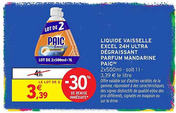 LIQUIDE VAISSELLE EXCEL 24H ULTRA DEGRASSANT PARFUM MANDARINE PAIC(b)