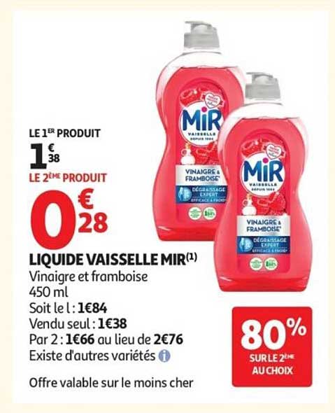 LIQUIDE VAISSELLE MIR(1) Vinaigre et framboise 450 ml