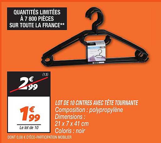 LOT DE 10 CINTRRES AVEC TÊTE TOURNANTE