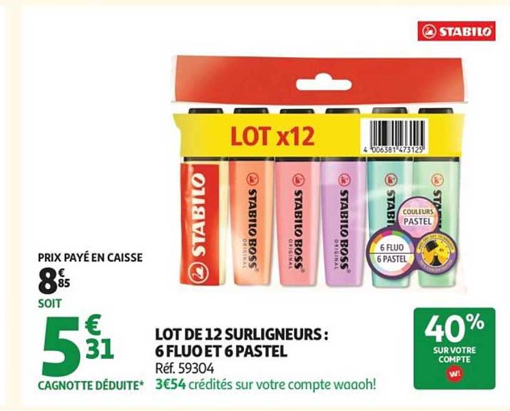 LOT DE 12 SURLIGNEURS : 6 FLUO ET 6 PASTEL