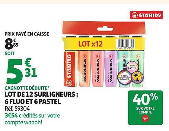 LOT DE 12 SURLIGNEURS : 6 FLUO ET 6 PASTEL