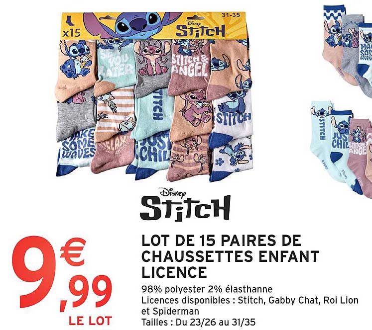 LOT DE 15 PAIRES DE CHAUSSETTES ENFANT LICENCE