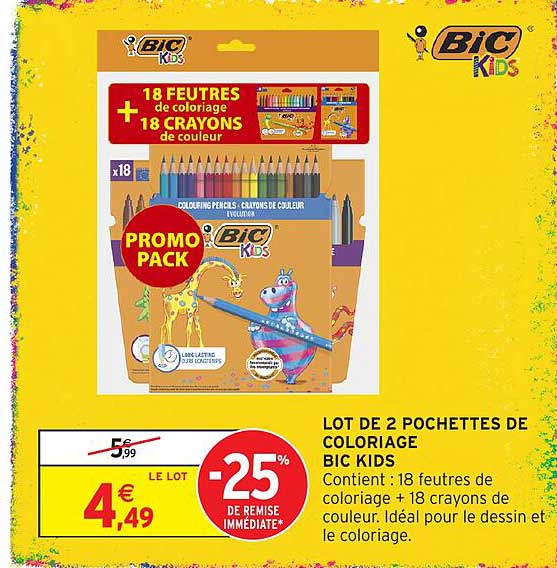 LOT DE 2 POCHETTES DE COLORIAGE BIC KIDS