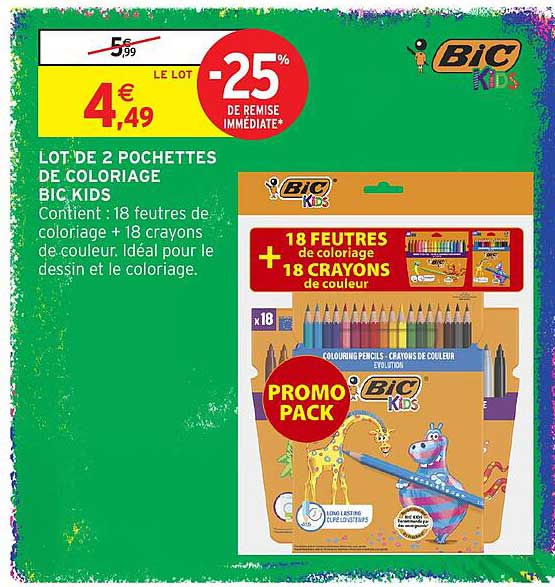 LOT DE 2 POCHETTES DE COLORIAGE BIC KIDS