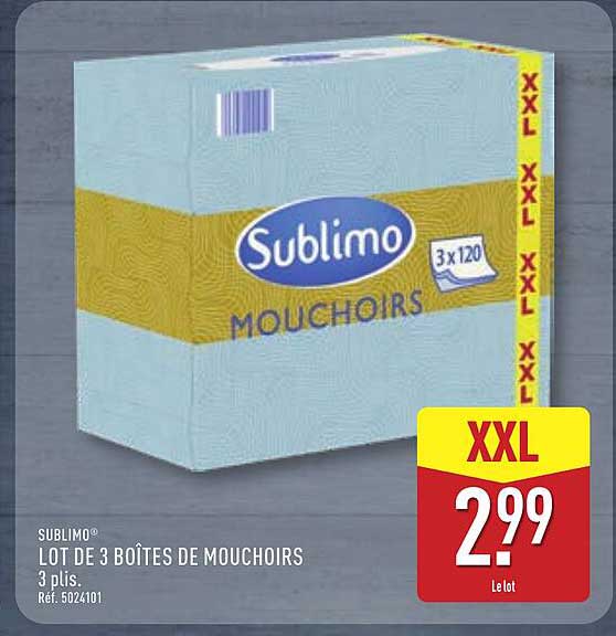 LOT DE 3 BOÎTES DE MOUCHOIRS 3 plis.