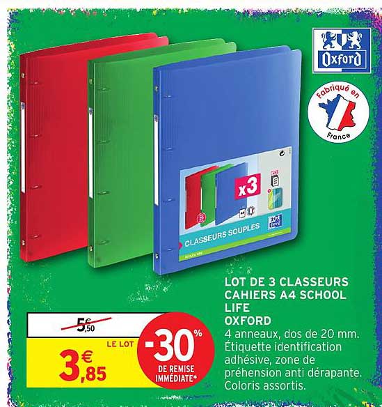 LOT DE 3 CLASSEURS CAHIERS A4 SCHOOL LIFE OXFORD