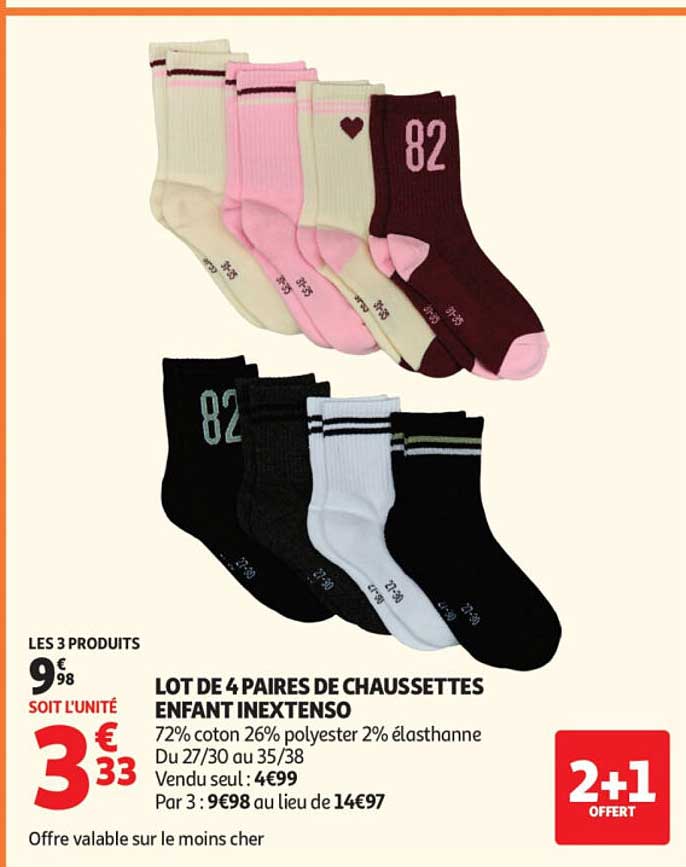 LOT DE 4 PAIRES DE CHAUSSETTES ENFANT INEXTENSO