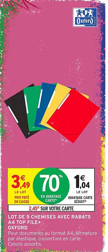 LOT DE 5 CHEMISES AVEC RABATS A4 TOP FILE+ OXFORD