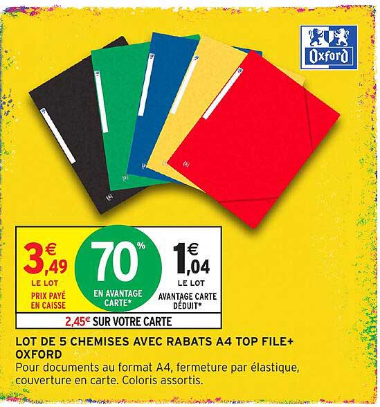 LOT DE 5 CHEMISES AVEC RABATS A4 TOP FILE+ OXFORD