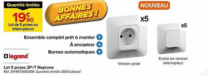Lot de 5 prises ou interrupteurs