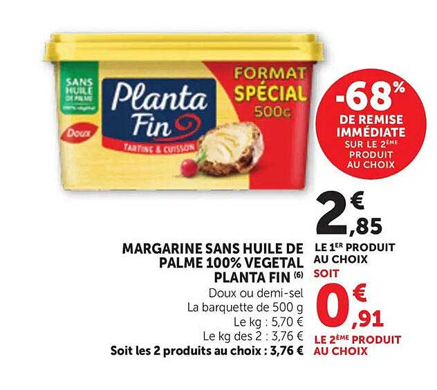 MARGARINE SANS HUILE DE PALME 100% VEGETAL PLANTA FIN
