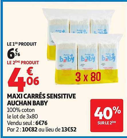 MAXI CARRÉS SENSITIVE AUCHAN BABY