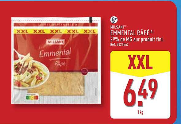 MILSANI EMMEMTAL RÂPÉ(A) 29% de MG sur produit fini. Réf. 5024562