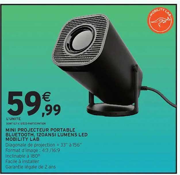 MINI PROJECTEUR PORTABLE BLUETOOTH, 120ANSI LUMENS LED MOBILITY LAB