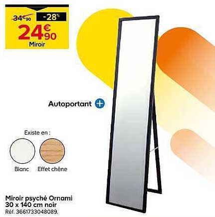 Miroir psyché Ormani 30 x 140 cm noir