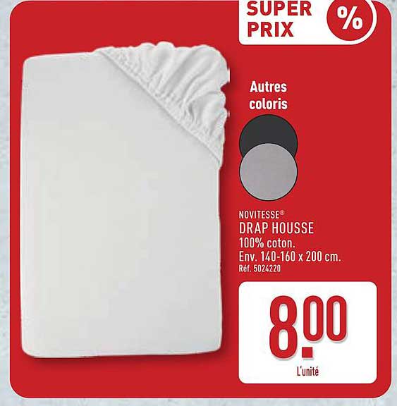 NOVITESSE® DRAP HOUSSE 100% coton. Env. 140-160 x 200 cm.
