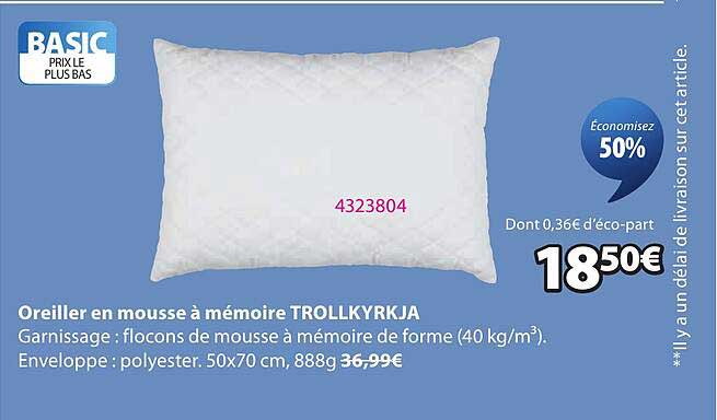 Oreiller en mousse à mémoire TROLLKYRKJA
