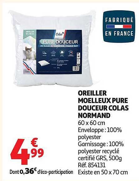 OREILLER MOELLEUX PURE DOUCEUR COLAS NORMAND